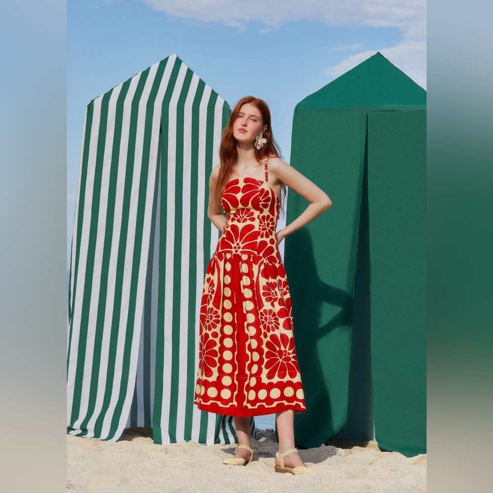 NWT Farm Rio Palermo Red Sleeveless Midi Dress